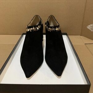 RON WHITE CARABELLA ONYX CASHMERE SUEDE ZIPPER BLACK SIZE US 6.5/EURO 37